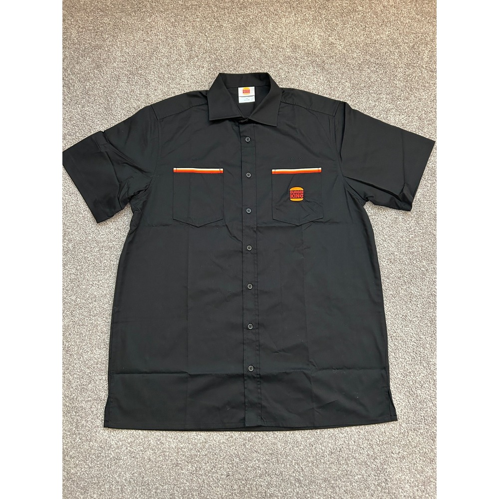 Burger King Manager Shirt Mens Medium Black Excellent Short Sleeve Button Down